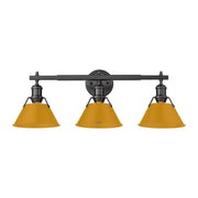 Golden Lighting Orwell 27in 3-Light Vanity Light | Industrial Matte Black and Auric Yellow Steel | Bathroom Vanity | Model 3306-BA3 BLK-AY