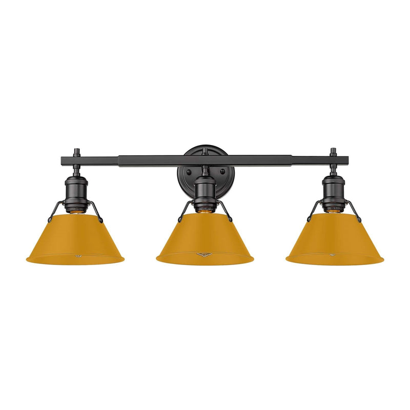 Golden Lighting Orwell 27in 3-Light Vanity Light | Industrial Matte Black and Auric Yellow Steel | Bathroom Vanity | Model 3306-BA3 BLK-AY
