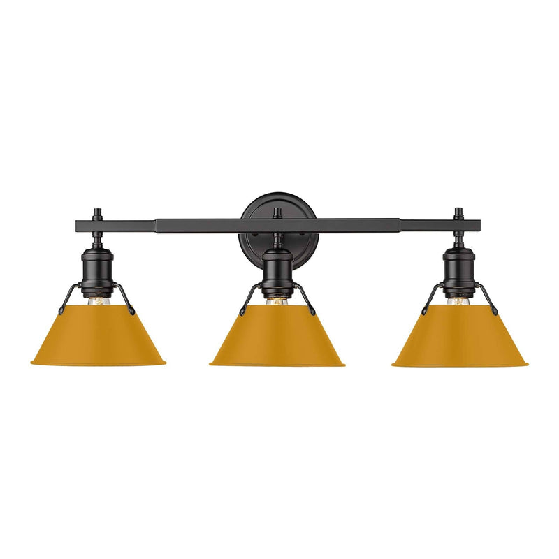 Golden Lighting Orwell 27in 3-Light Vanity Light | Industrial Matte Black and Auric Yellow Steel | Bathroom Vanity | Model 3306-BA3 BLK-AY