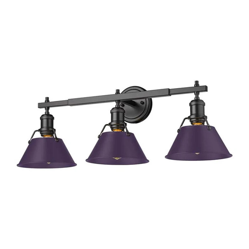 Golden Lighting Orwell 27in 3-Light Vanity Light | Industrial Matte Black and Exotic Purple Steel | Bathroom Vanity | Model 3306-BA3 BLK-EP