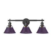 Golden Lighting Orwell 27in 3-Light Vanity Light | Industrial Matte Black and Exotic Purple Steel | Bathroom Vanity | Model 3306-BA3 BLK-EP
