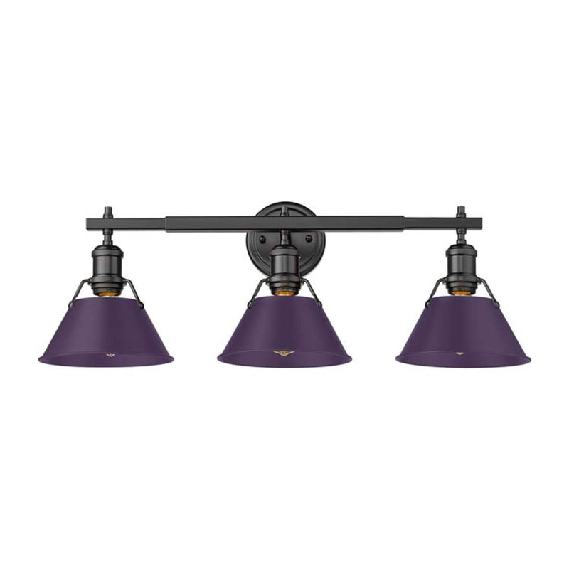 Golden Lighting Orwell 27in 3-Light Vanity Light | Industrial Matte Black and Exotic Purple Steel | Bathroom Vanity | Model 3306-BA3 BLK-EP