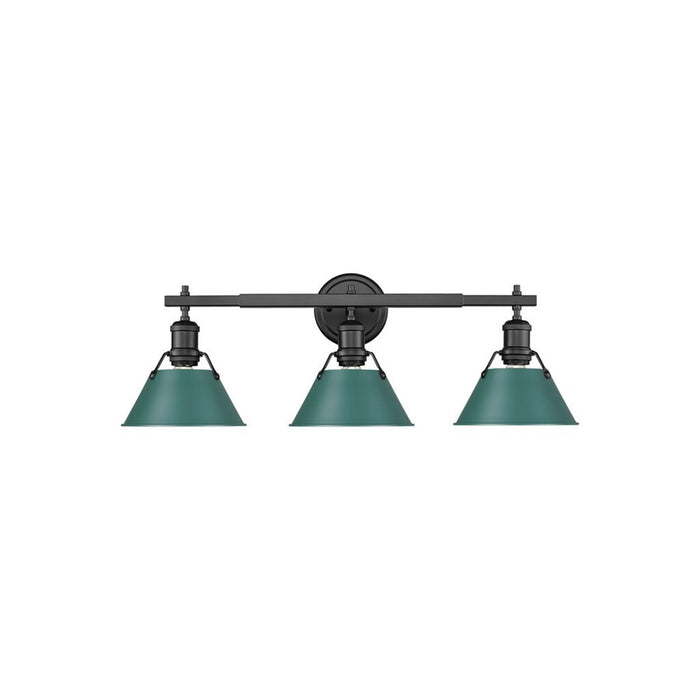 Golden Orwell 3-Light Vanity Light, Matte Black/Pine Green - 3306-BA3BLK-GN