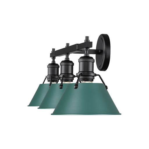 Golden Orwell 3-Light Vanity Light, Matte Black/Pine Green