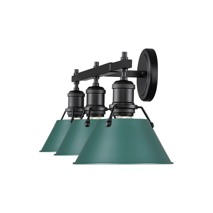 Golden Orwell 3-Light Vanity Light, Matte Black/Pine Green