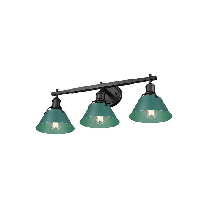 Golden Orwell 3-Light Vanity Light, Matte Black/Pine Green