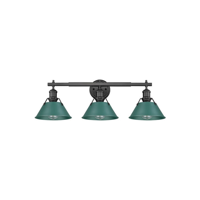 Golden Orwell 3-Light Vanity Light, Matte Black/Pine Green