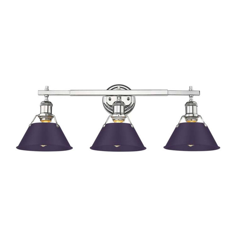 Golden Lighting Orwell 27in 3-Light Vanity Light | Industrial Chrome and Exotic Purple Steel | Bathroom Vanity | Model 3306-BA3 CH-EP