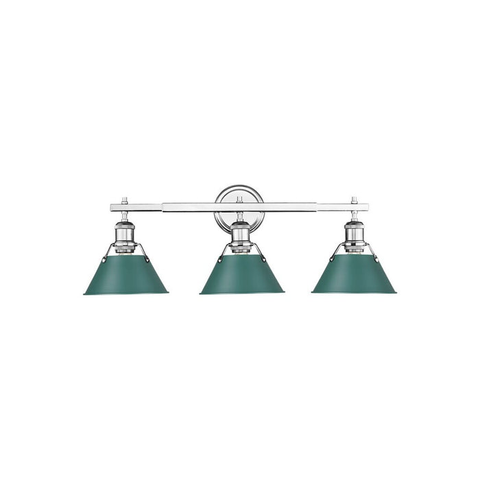 Golden Lighting Orwell 3-Light Vanity Light, Chrome/Pine Green - 3306-BA3CH-GN