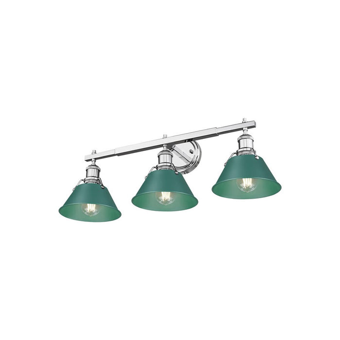 Golden Lighting Orwell 3-Light Vanity Light, Chrome/Pine Green
