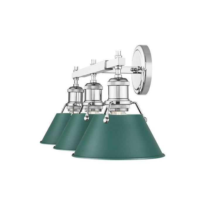 Golden Lighting Orwell 3-Light Vanity Light, Chrome/Pine Green