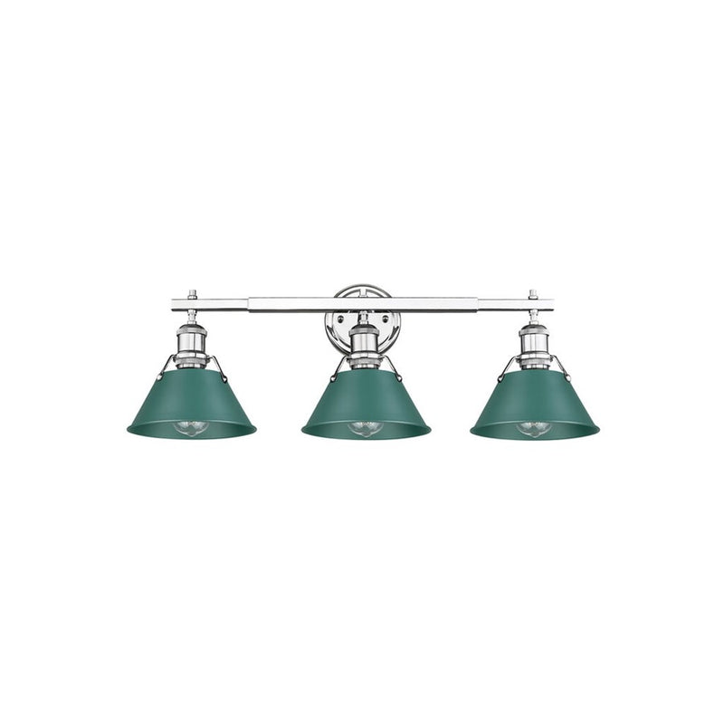 Golden Lighting Orwell 3-Light Vanity Light, Chrome/Pine Green