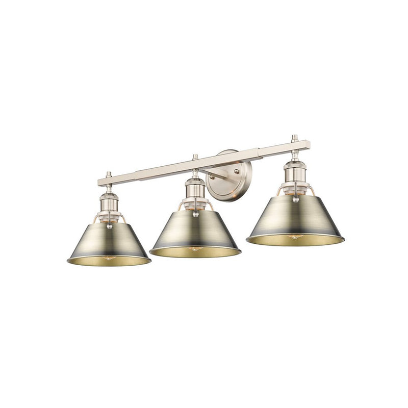 Golden Lighting Orwell 3-Light Vanity Light, Pewter/Aged Brass