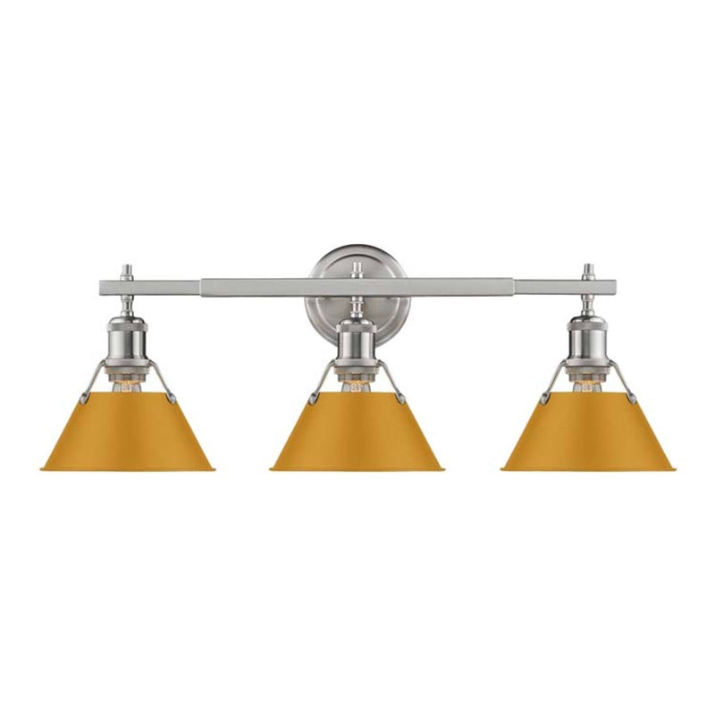 Golden Lighting Orwell 3-Light Vanity Light | Industrial Pewter and Auric Yellow Steel | Bathroom | 27.25 x 8.5 x 9.88 in | Model 3306-BA3 PW-AY