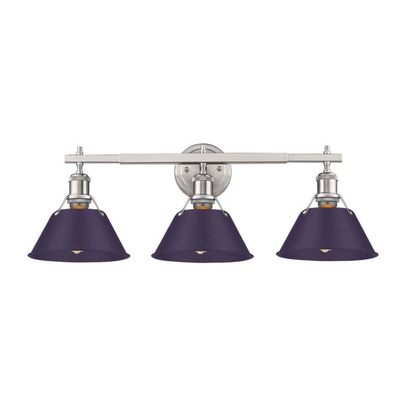 Golden Lighting Orwell 27in 3-Light Vanity Light | Industrial Pewter and Exotic Purple Steel | Bathroom Vanity | Model 3306-BA3 PW-EP