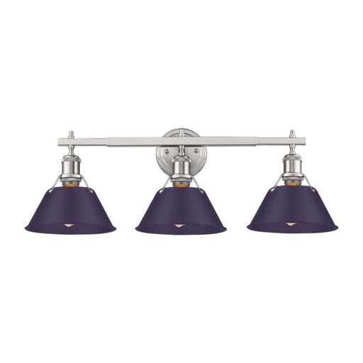 Golden Lighting Orwell 27in 3-Light Vanity Light | Industrial Pewter and Exotic Purple Steel | Bathroom Vanity | Model 3306-BA3 PW-EP