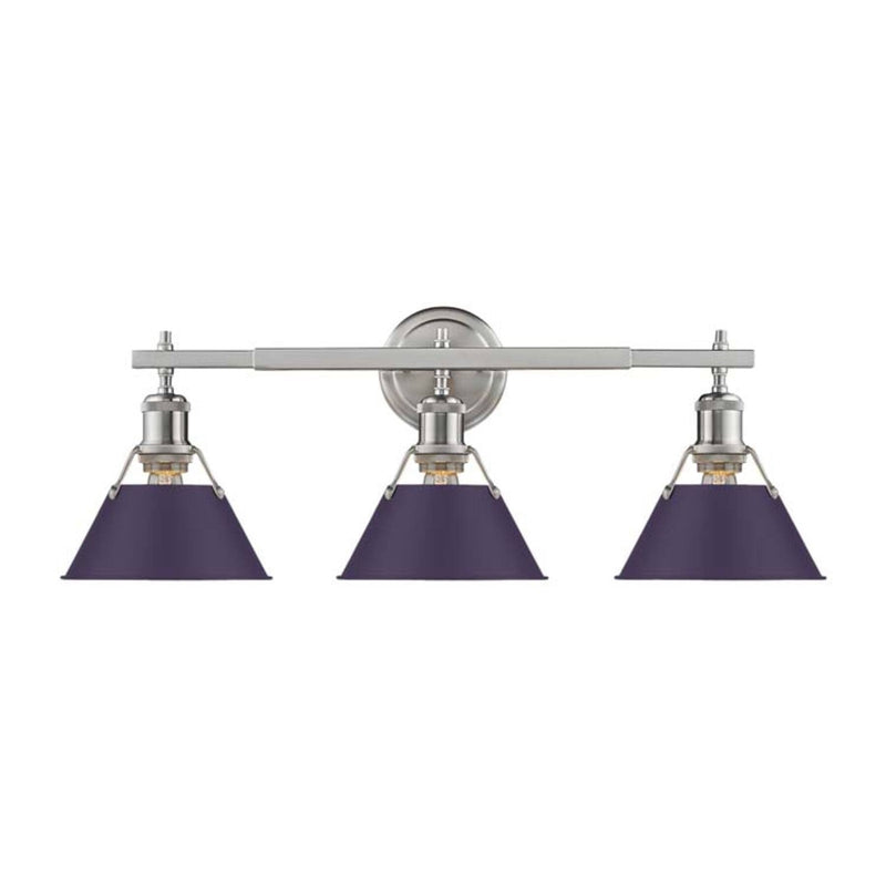 Golden Lighting Orwell 27in 3-Light Vanity Light | Industrial Pewter and Exotic Purple Steel | Bathroom Vanity | Model 3306-BA3 PW-EP