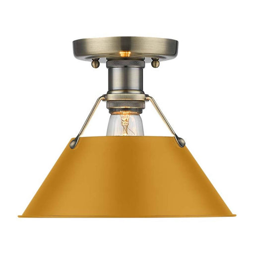 Golden Lighting Orwell 10in 1-Light Flush Mount | Industrial Aged Brass and Auric Yellow Steel | Hallway & Bathroom | Model 3306-FM AB-AY