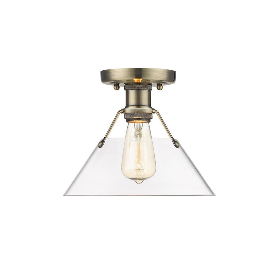 Golden Orwell 1-Light Flush Mount, Aged Brass/Clear Glass - 3306-FMAB-CLR