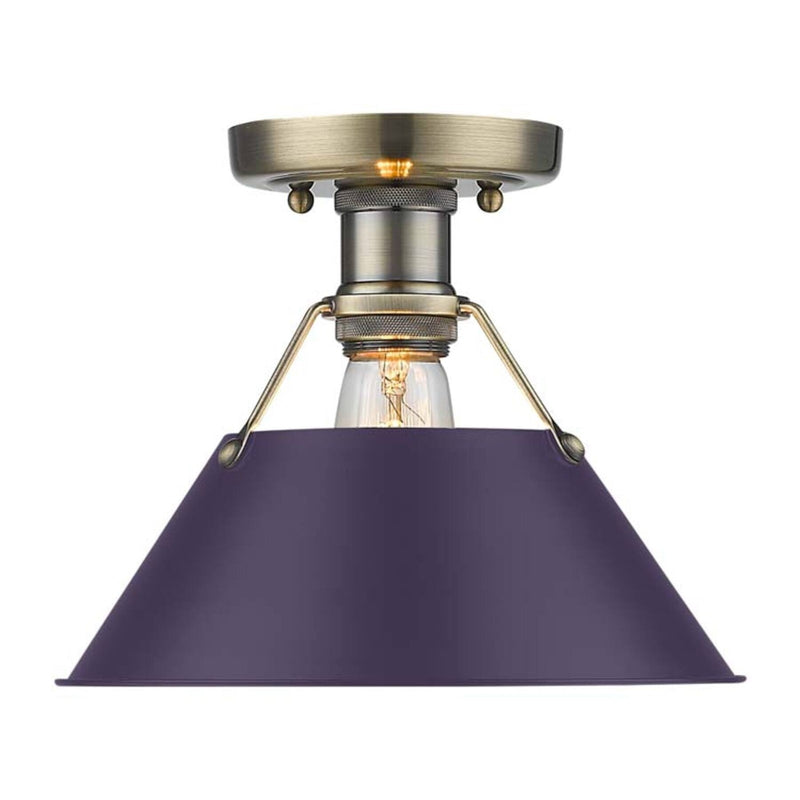 Golden Lighting Orwell 10in 1-Light Flush Mount | Industrial Aged Brass and Exotic Purple Steel | Hallway & Bathroom | Model 3306-FM AB-EP