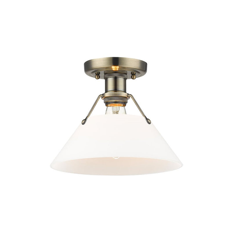 Golden Lighting Orwell 1-Light Flush Mount, Aged Brass/Opal Glass