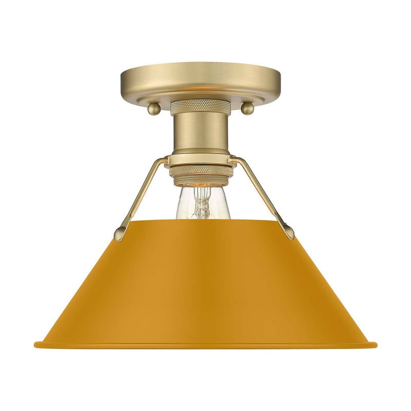 Golden Lighting Orwell 10in 1-Light Flush Mount | Industrial Brushed Champagne Brass and Auric Yellow Steel | Hallway | Model 3306-FM BCB-AY