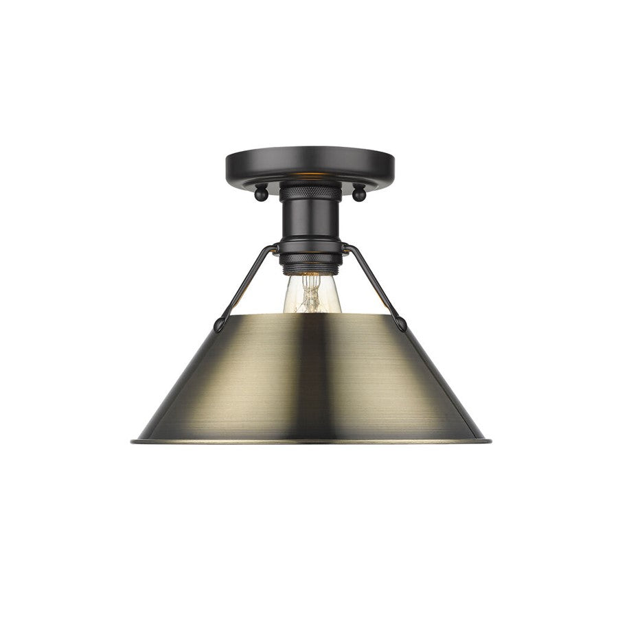 Golden Orwell 1-Light Flush Mount, Matte Black/Aged Brass - 3306-FMBLK-AB