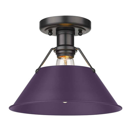 Golden Lighting Orwell 10in 1-Light Flush Mount | Industrial Matte Black and Exotic Purple Steel | Hallway & Laundry Room | Model 3306-FM BLK-EP