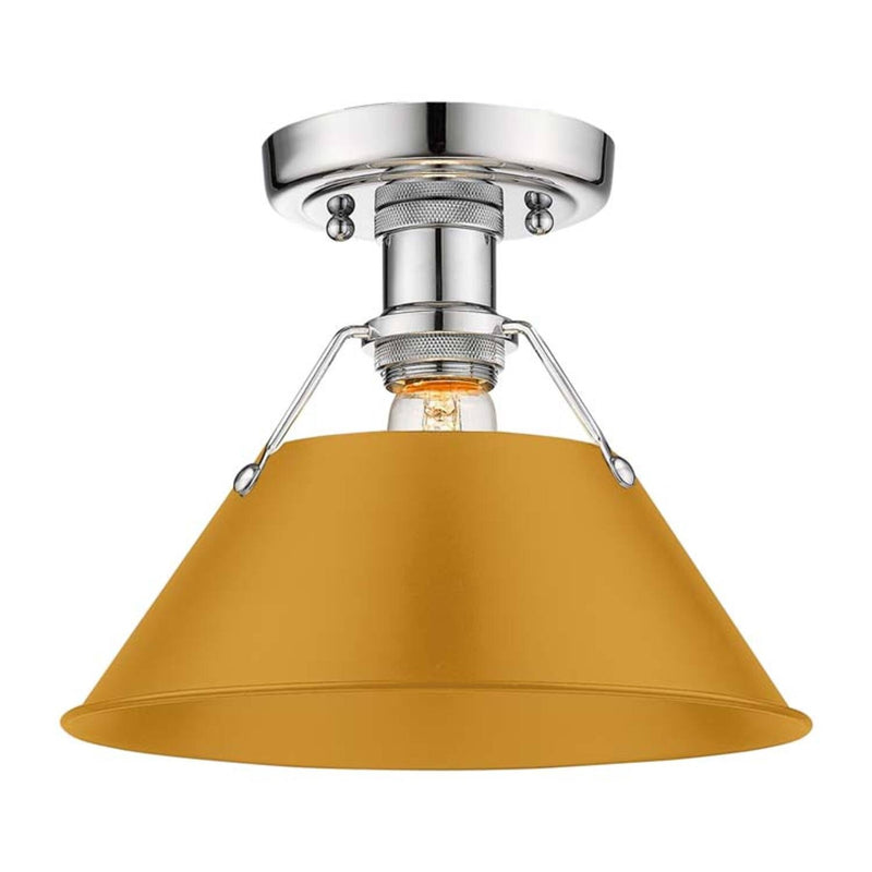 Golden Lighting Orwell 10in 1-Light Flush Mount | Industrial Chrome and Auric Yellow Steel | Hallway & Laundry Room | Model 3306-FM CH-AY