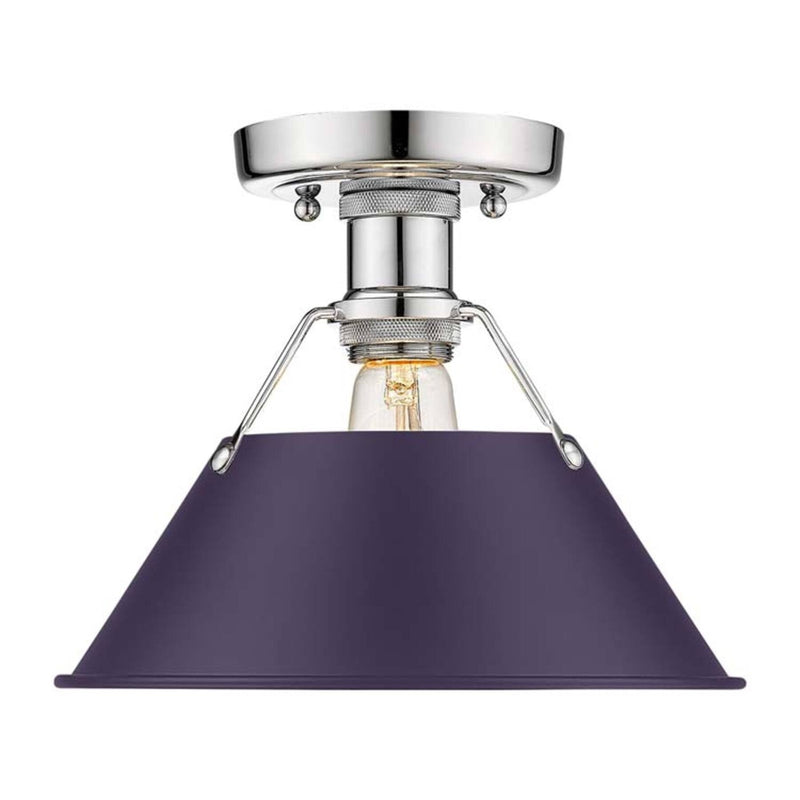Golden Lighting Orwell 10in 1-Light Flush Mount | Industrial Chrome and Exotic Purple Steel | Hallway & Laundry Room | Model 3306-FM CH-EP
