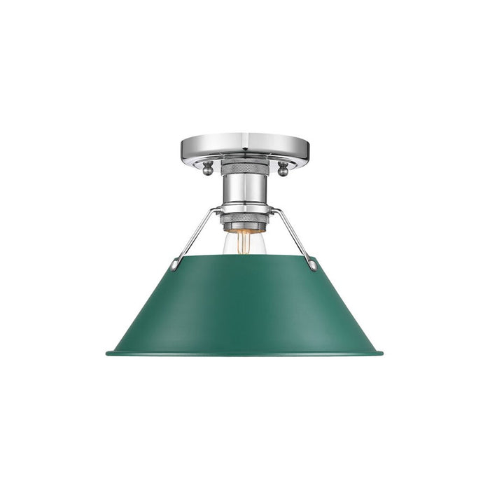 Golden Lighting Orwell 1-Light Flush Mount, Chrome/Pine Green - 3306-FMCH-GN