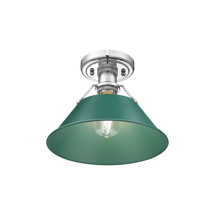 Golden Lighting Orwell 1-Light Flush Mount, Chrome/Pine Green