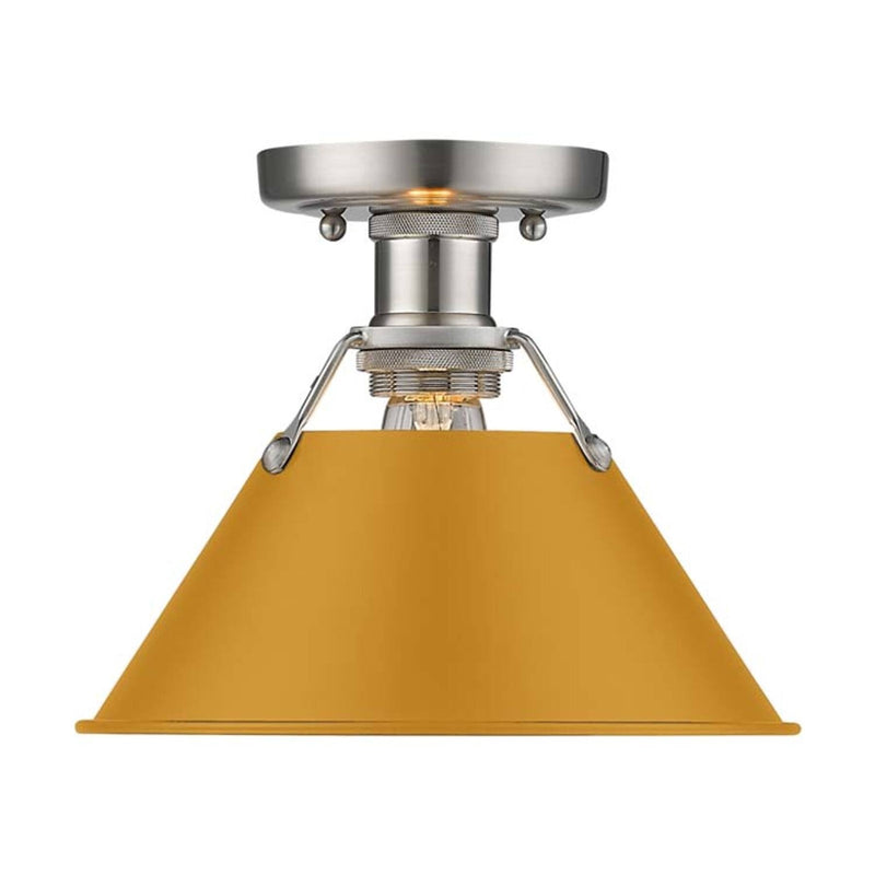 Golden Lighting Orwell 1-Light Flush Mount | Industrial Pewter and Auric Yellow Steel | Hallway & Laundry Room | 10 x 10 x 8 in | Model 3306-FM PW-AY