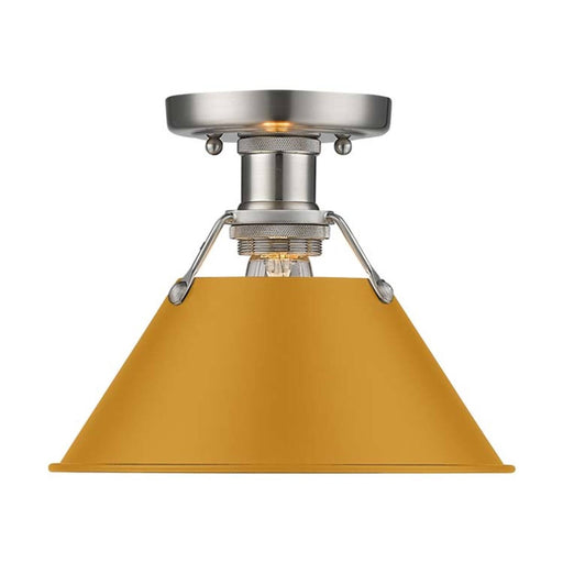 Golden Lighting Orwell 1-Light Flush Mount | Industrial Pewter and Auric Yellow Steel | Hallway & Laundry Room | 10 x 10 x 8 in | Model 3306-FM PW-AY
