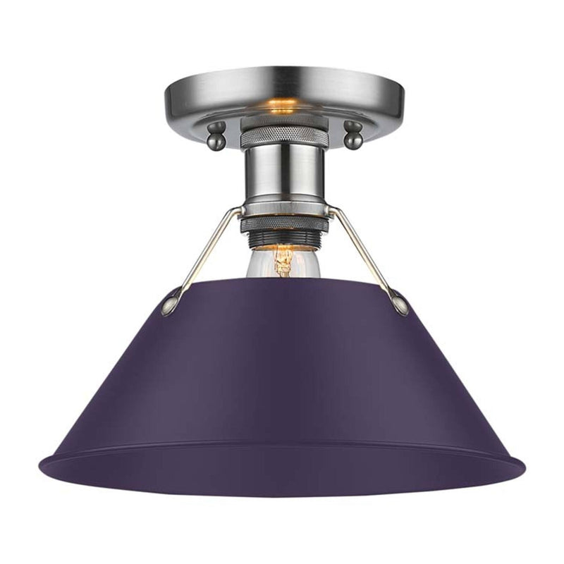 Golden Lighting Orwell 10in 1-Light Flush Mount | Industrial Pewter and Exotic Purple Steel | Hallway & Laundry | 10 x 10 x 8 in | Model 3306-FM PW-EP