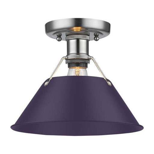 Golden Lighting Orwell 10in 1-Light Flush Mount | Industrial Pewter and Exotic Purple Steel | Hallway & Laundry | 10 x 10 x 8 in | Model 3306-FM PW-EP