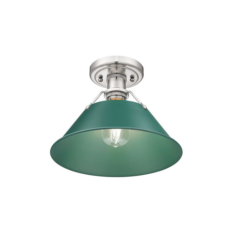 Golden Lighting Orwell 1-Light Flush Mount, Pewter/Pine Green
