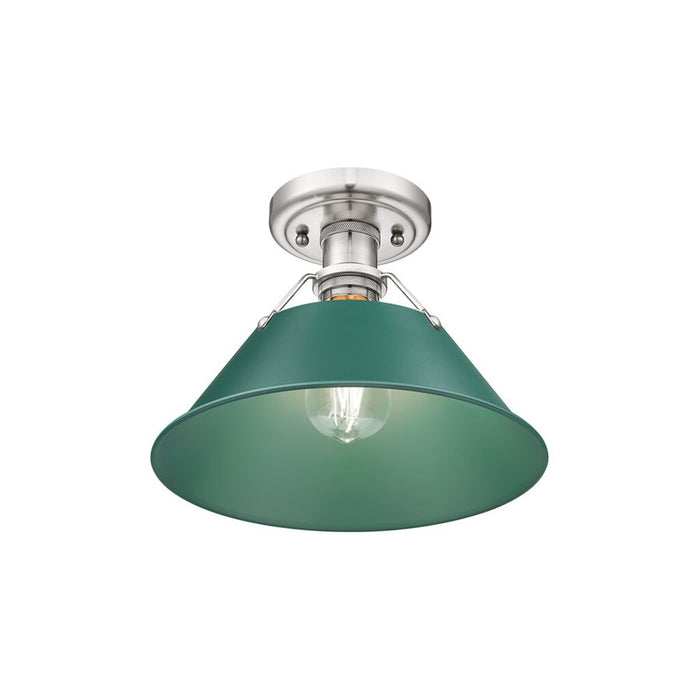 Golden Lighting Orwell 1-Light Flush Mount, Pewter/Pine Green
