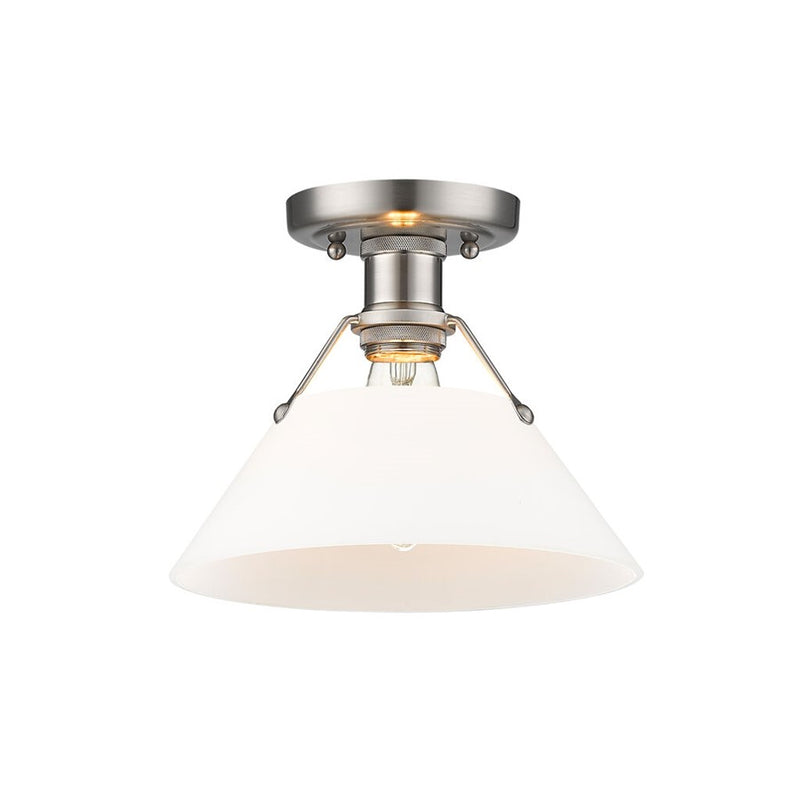Golden Lighting Orwell 1-Light Flush Mount, Pewter/Opal Glass