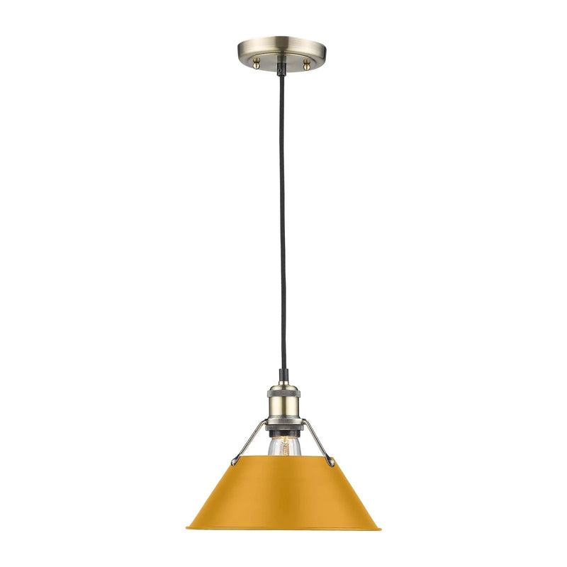 Golden Lighting Orwell 14in 1-Light Pendant | Industrial Aged Brass and Auric Yellow Steel | Kitchen Island & Dining Room | Model 3306-L AB-AY