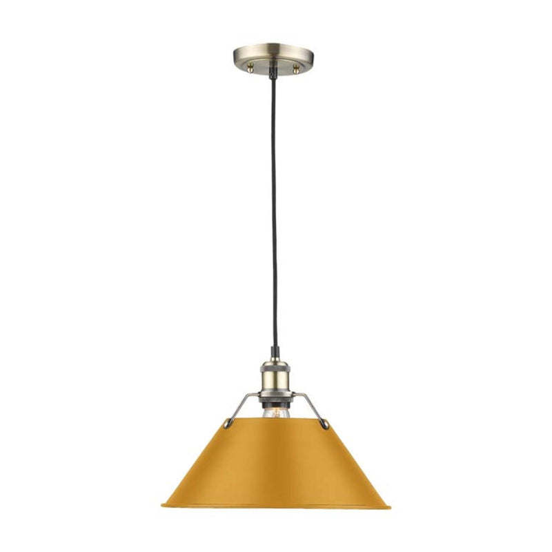 Golden Lighting Orwell 14in 1-Light Pendant | Industrial Aged Brass and Auric Yellow Steel | Kitchen Island & Dining Room | Model 3306-L AB-AY