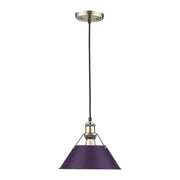 Golden Lighting Orwell 14in 1-Light Pendant | Industrial Aged Brass and Exotic Purple Steel | Kitchen Island & Dining Room | Model 3306-L AB-EP