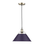 Golden Lighting Orwell 14in 1-Light Pendant | Industrial Aged Brass and Exotic Purple Steel | Kitchen Island & Dining Room | Model 3306-L AB-EP