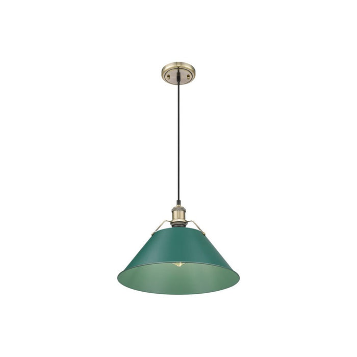 Golden Orwell 14" Wide Large Pendant, Aged Brass/Pine Green