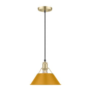 Golden Lighting Orwell 14in 1-Light Pendant | Industrial Brushed Champagne Brass and Auric Yellow Steel | Kitchen Island | Model 3306-L BCB-AY