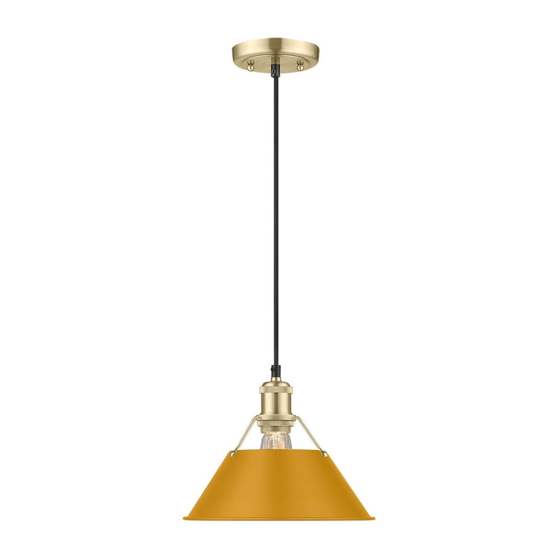 Golden Lighting Orwell 14in 1-Light Pendant | Industrial Brushed Champagne Brass and Auric Yellow Steel | Kitchen Island | Model 3306-L BCB-AY