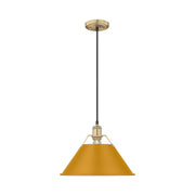 Golden Lighting Orwell 14in 1-Light Pendant | Industrial Brushed Champagne Brass and Auric Yellow Steel | Kitchen Island | Model 3306-L BCB-AY