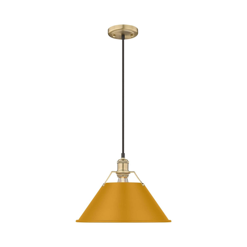 Golden Lighting Orwell 14in 1-Light Pendant | Industrial Brushed Champagne Brass and Auric Yellow Steel | Kitchen Island | Model 3306-L BCB-AY