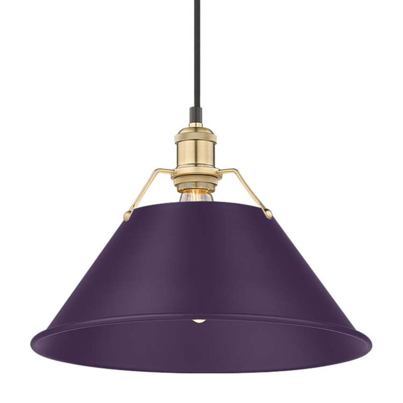 Golden Lighting Orwell 14in 1-Light Pendant | Industrial Brushed Champagne Brass and Exotic Purple Steel | Kitchen & Dining | Model 3306-L BCB-EP
