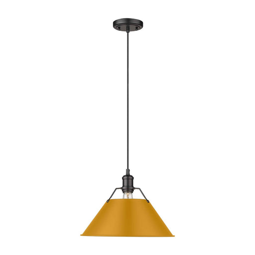 Golden Lighting Orwell 14in 1-Light Pendant | Industrial Matte Black and Auric Yellow Steel | Kitchen Island & Dining Room | Model 3306-L BLK-AY